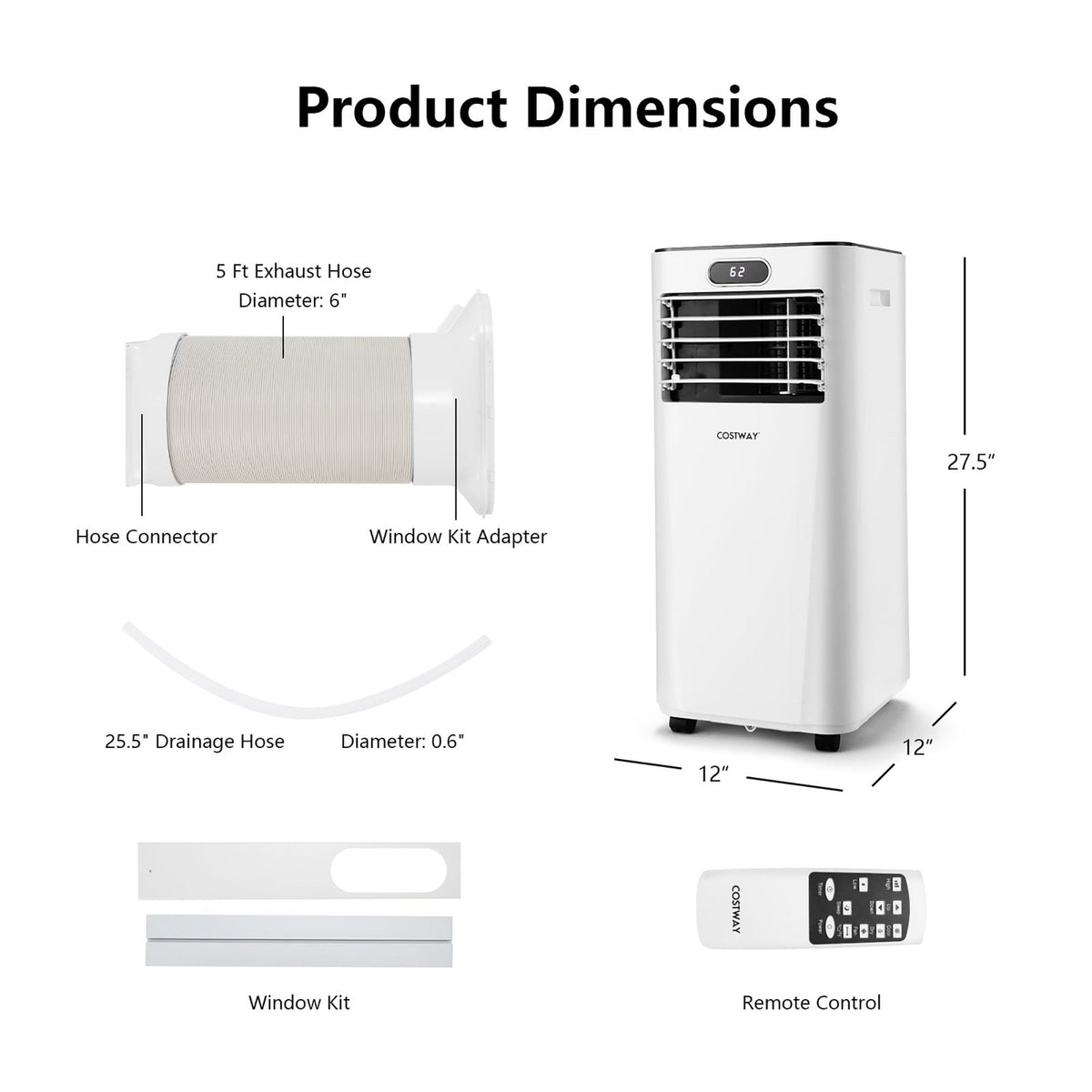 Costway 5000 BTU Portable Air Conditioner, 3-in-1 Air Cooler with Remote, White