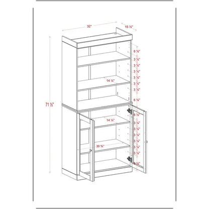 Solid Wood Tall Pantry Cabinet, 32" W x 71.5" H - Sage - Clear Glass