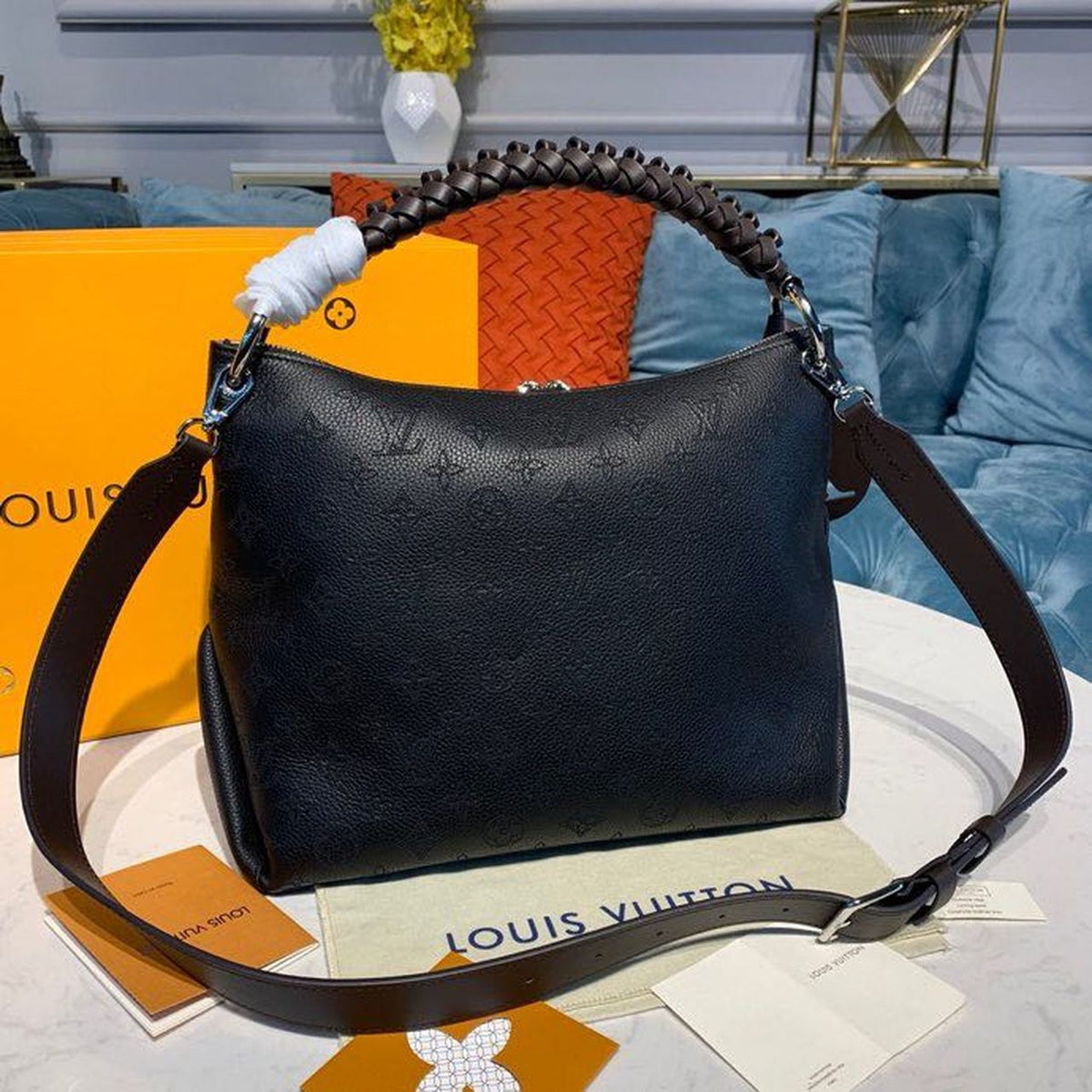 Louis Vuitton Beaubourg Woven Handle Tote Bag 32cm Mahina Calf Leather Canvas Spring/Summer Collection M56073, Noir –…