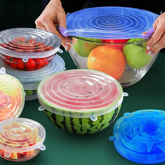 6-Piece Silicone Stretch Lids – Reusable Food Storage Covers