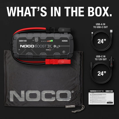 NOCO Boost X GBX155: 4250A UltraSafe Jump Starter – 12V Lithium Battery Booster Pack, Portable Jump Box, Power Bank & Jumper Cables - for 10.0L Gas and 8.0L Diesel Engines