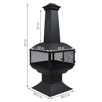 Sunnydaze 57″ 360-Degree View Steel Wood-Burning Chiminea with Grate, Poker, and Cover