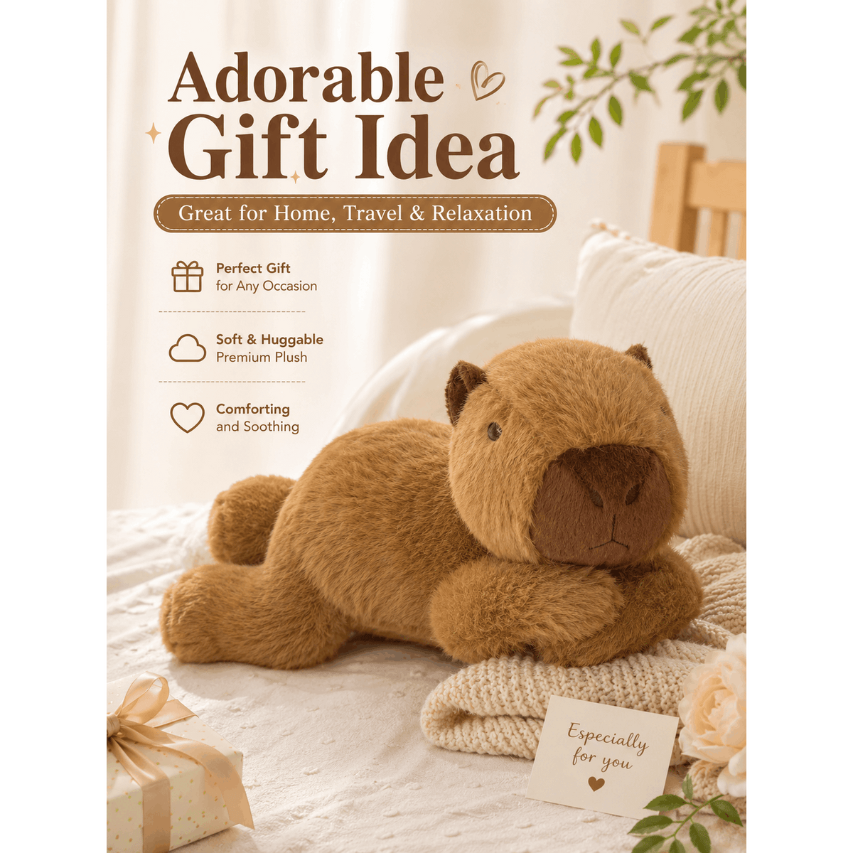 60 cm weighted brown capybara plush toy, product image 5