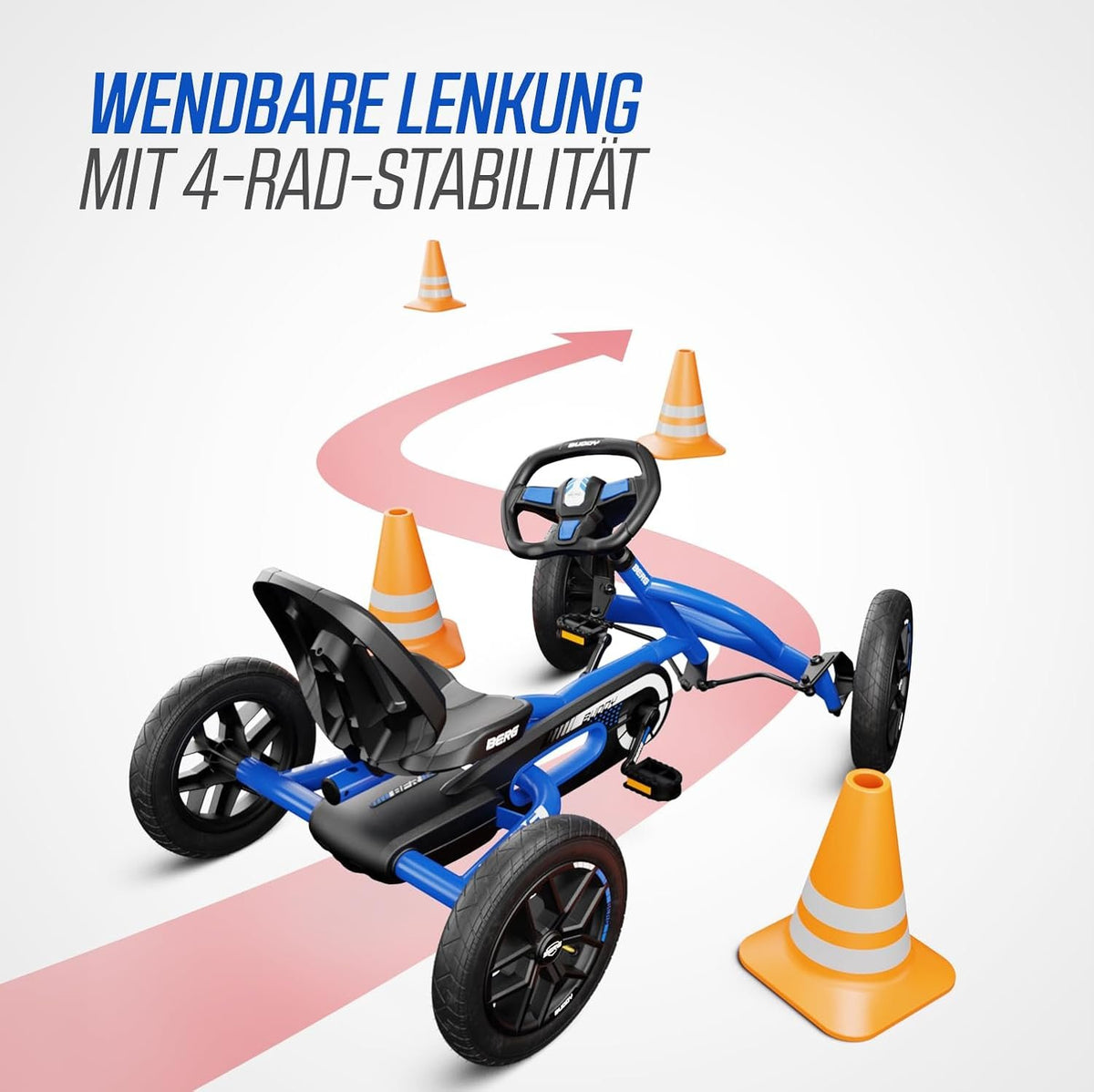 Berg Toys Buddy Blue Pedal Go Kart for Kids– Adjustable Ride On Toy for Ages 4-8 – Go Karts with BFR System and Adults Outdoor Pedal Car for Kids