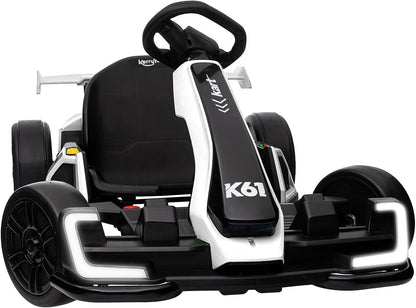 KerryYoo K61 Go Kart Electric Drift Kart with Length Adjustable Seat, 24V Outdoor Ride on Toy with 4 Speed Mode, Crazy Kart for Kids 6-12 Years Old, Fast 300W Motor, 8.5 MPH, Bluetooth - Gray