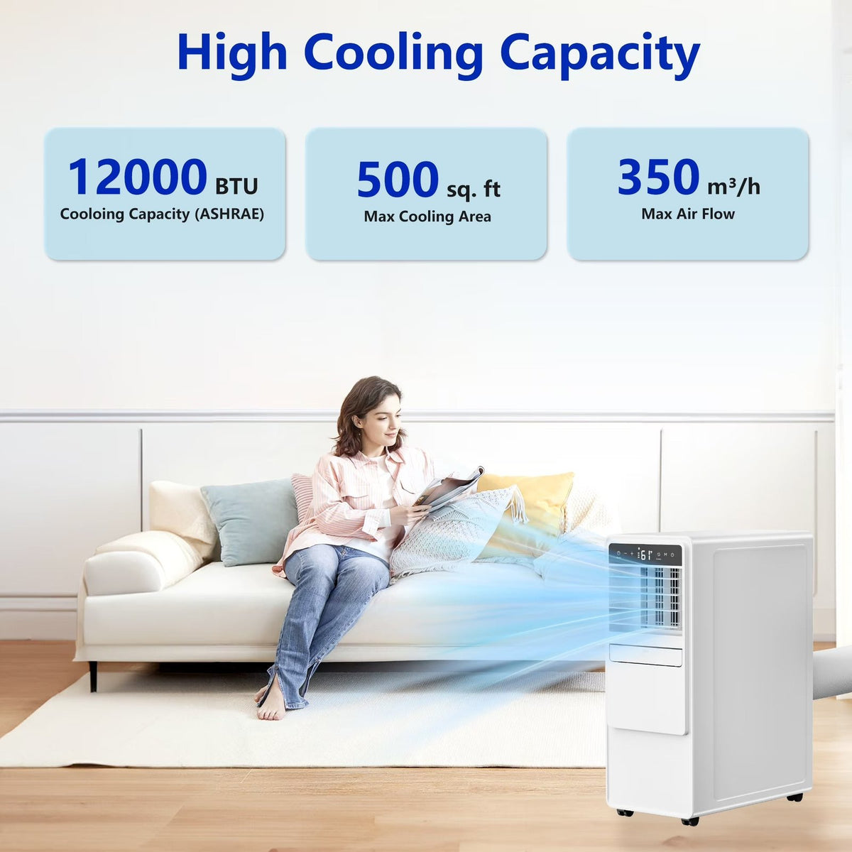 12000 BTU Portable Air Conditioner for Room up to 500 Sq. ft, 3-in-1 Portable AC