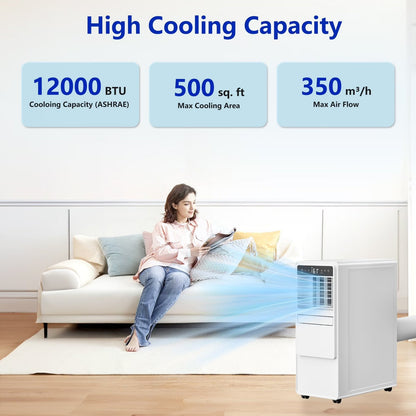 12000 BTU Portable Air Conditioner for Room up to 500 Sq. ft, 3-in-1 Portable AC