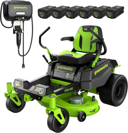 Greenworks 80V 42" CrossoverZ Zero Turn Riding Lawn Mower, (6) 6.0Ah Batteries and 600W Charger
