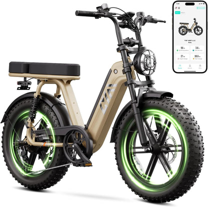 TST Electric Bike for Adults, 1500W Peak Motor 60 Miles Fat Tire Ebike with 48V 15Ah Removable Battery 20" Fat Tire Electric Bike, Full Suspension and 7-Speed