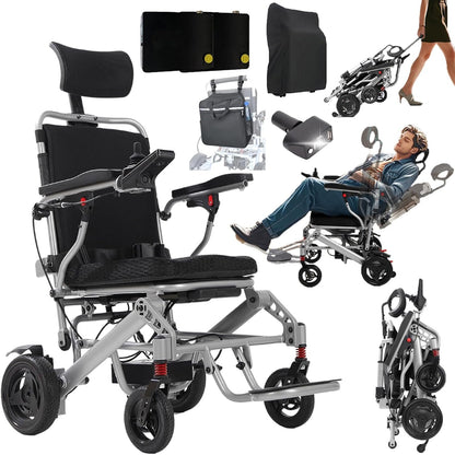 2025 Reclining Electric Wheelchair – 30+ Mile Range, Foldable All-Terrain Power Chair with Dual Batteries, Headrest &amp; Telescopic Handle