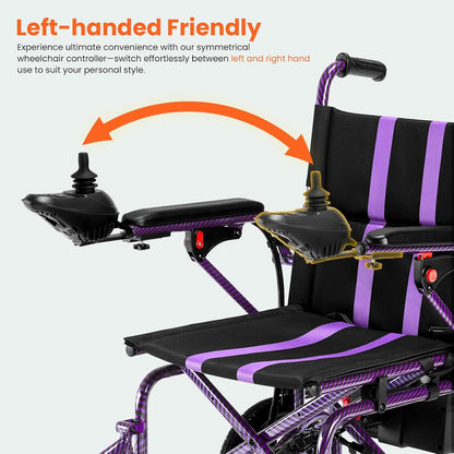 Electric Wheelchairs for Adults，Lightweight Foldable Wheelchair 15 Miles Long Travel Range, 360° Joystick Control Motorized Wheelchair, Support 286 lbs with LED Light Power Wheelchair (Purple)