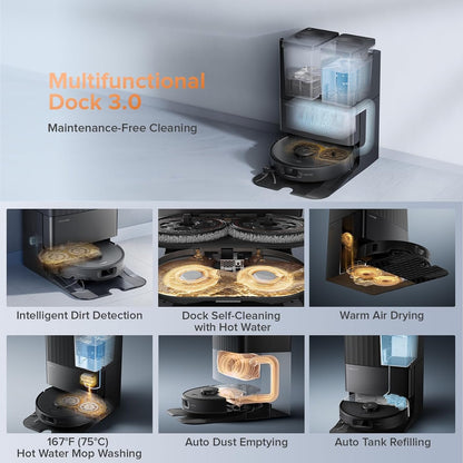 Roborock Qrevo Edge S5A Robot Vacuum and Mop, 18,500Pa, Zero-Tangling, DuoDivide Main Brush, FlexiArm Side Brush, Hot Water Mop Washing &amp; Self-Cleaning, Warm Air Drying, Self-Emptying, Black