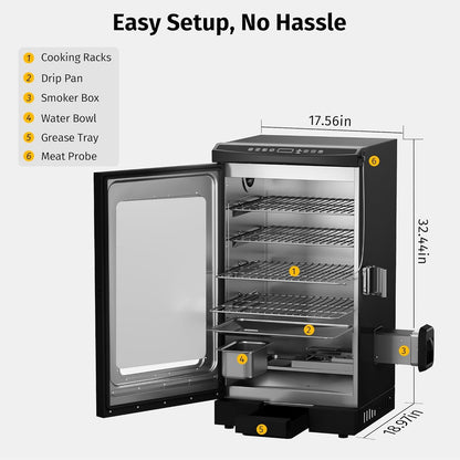 EAST OAK 30" Electric Smoker, Built-in Meat Probe, 725 sq in Cooking Area, Side Chip Loader