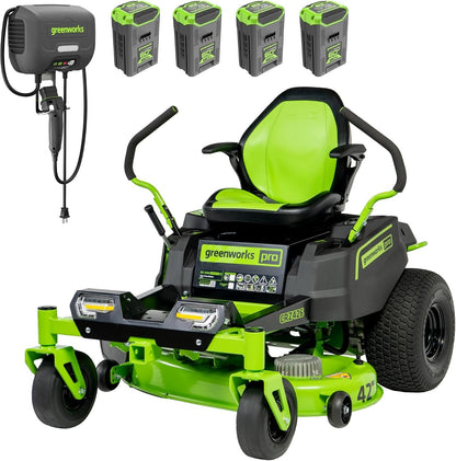 Greenworks 60V 30' Riding Lawn Mower (1.25 Acre, 16 HP Gas Equivalent, 6 MPH, Tow Up to 200 lbs.), (4) 8.0Ah Batteries (1,920 Wh Max) + Turbo Wall Charger