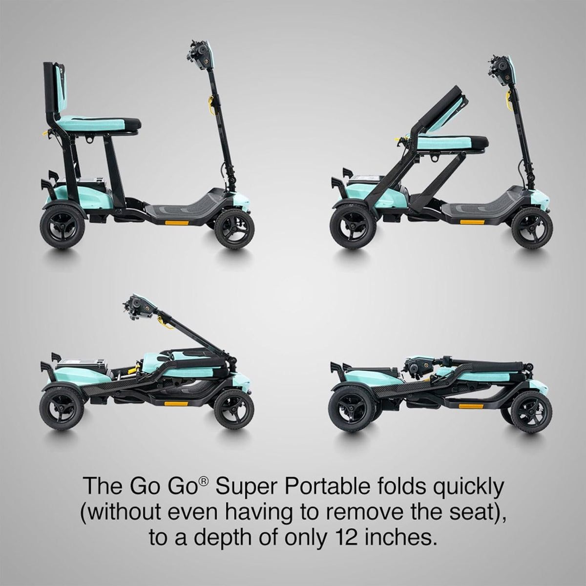 Pride Mobility Go-Go Super Portable Travel Lightweight Folding Mobility Scooter | up to 4.5 mph Go Go Scooter for Seniors, Adults, Elderly | Airline-Compliant Lithium Battery (Mint)