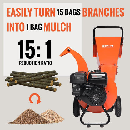 C40 Wood Chipper 4" inch Max Diameter Capacity 9 HP 274cc Gas Powered Engine Heavy Duty Shredder Mulcher