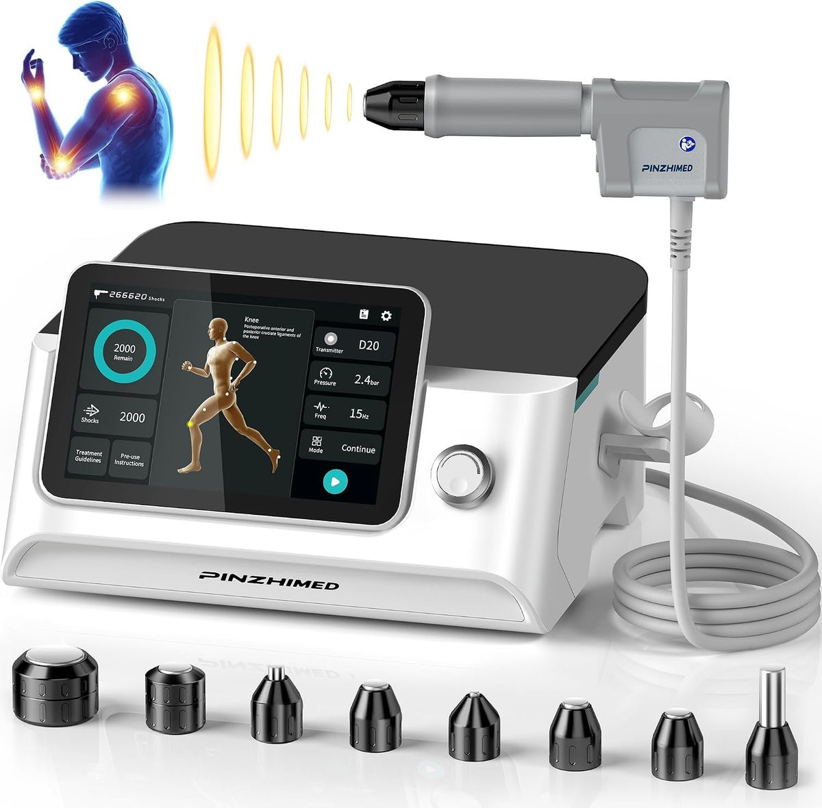 2026 Upgraded Shockwave Therapy Machine, Non-Invasive Extracorporeal ESWT Shockwave Therapy with 8 Heads for Pain Relief, Muscle, Joint &amp; Tissue Regeneration, 10 bar &amp; 10 Modes for Home &amp; Institution