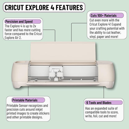 Cricut Explore 4 Machine with Vinyl and Iron-On Bundle - Beginner Friendly Craft Cutting Machine with Essential Materials, HTV and Adhesive Vinyl Variety Pack- DIY Decor Projects, Apparel and Decals