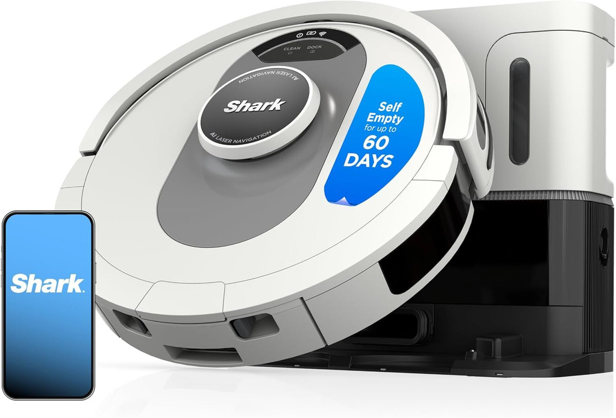 Shark AI Ultra Voice Control Robot Vacuum with Matrix Clean Navigation, Home Mapping, 60-Day Capacity, XL Self-Empty Base for Homes with Pets, Carpet & Hard Floors, Cool Grey