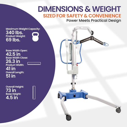 Joerns Hoyer Advance Electric Portable Patient Lift - Foldable Lightweight 70 lbs, 340 lb Capacity, Battery Powered for Home Care, Nursing &amp; Professional Use- E340