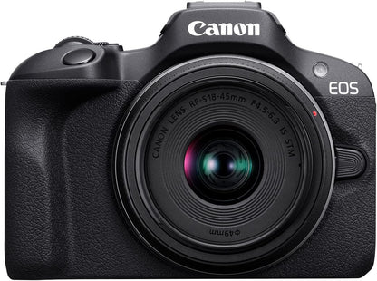 Canon EOS R100 Mirrorless Camera RF-S18-45mm F4.5-6.3 is STM Lens Kit, 24.1 Megapixel CMOS (APS-C) Sensor, 4K Video, Wi-Fi & Bluetooth, Beginner Photographers and Creators, Digital Camera, Black | 24.1MP Aps-C CMOS, 4K Video, Dual Pixel Af, Rf-S 18-45mm F