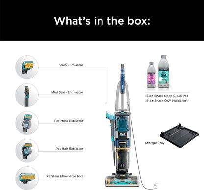 Shark CarpetXpert with StainStriker Upright Carpet, Area Rug & Upholstery Cleaner with Pet Mess Extractor Tool, Perfect for Pets, Carpet Shampooer, 3 Cleaning Tools, Cleaning Solutions, White, EX201