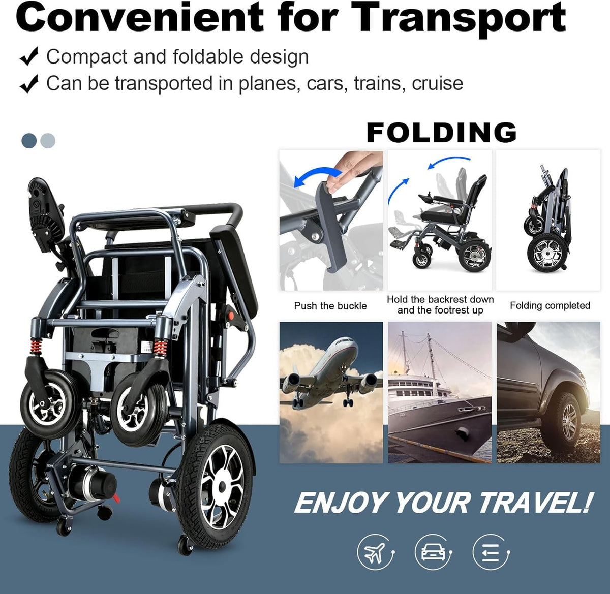 2025 Reclining Electric Wheelchair – 30+ Mile Range, Foldable All-Terrain Power Chair with Dual Batteries, Headrest &amp; Telescopic Handle