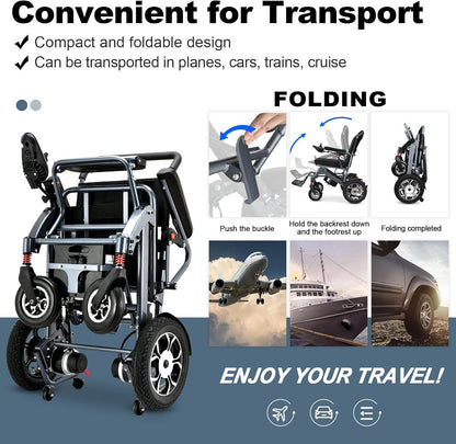 2025 Reclining Electric Wheelchair – 30+ Mile Range, Foldable All-Terrain Power Chair with Dual Batteries, Headrest &amp; Telescopic Handle