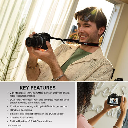 Canon EOS R100 Mirrorless Camera RF-S18-45mm F4.5-6.3 is STM Lens Kit, 24.1 Megapixel CMOS (APS-C) Sensor, 4K Video, Wi-Fi & Bluetooth, Beginner Photographers and Creators, Digital Camera, Black | 24.1MP Aps-C CMOS, 4K Video, Dual Pixel Af, Rf-S 18-45mm F