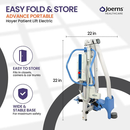 Joerns Hoyer Advance Electric Portable Patient Lift - Foldable Lightweight 70 lbs, 340 lb Capacity, Battery Powered for Home Care, Nursing &amp; Professional Use- E340