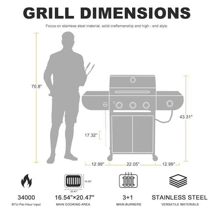 FLAME Silver 3 -Burner Liquid Propane Gas Grill