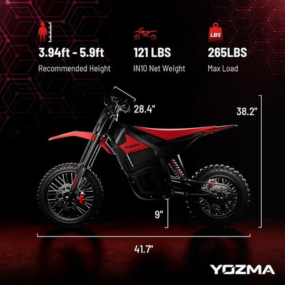 Yozma IN10 Off-Road Electric Mini Dirt Bike for Teens & Adults, 2600W Electric-Motorcycle with 1123.2AH Removable Battery Ebike, Dual Hydraulic Brakes and Suspensions Mountain E Dirt Bike