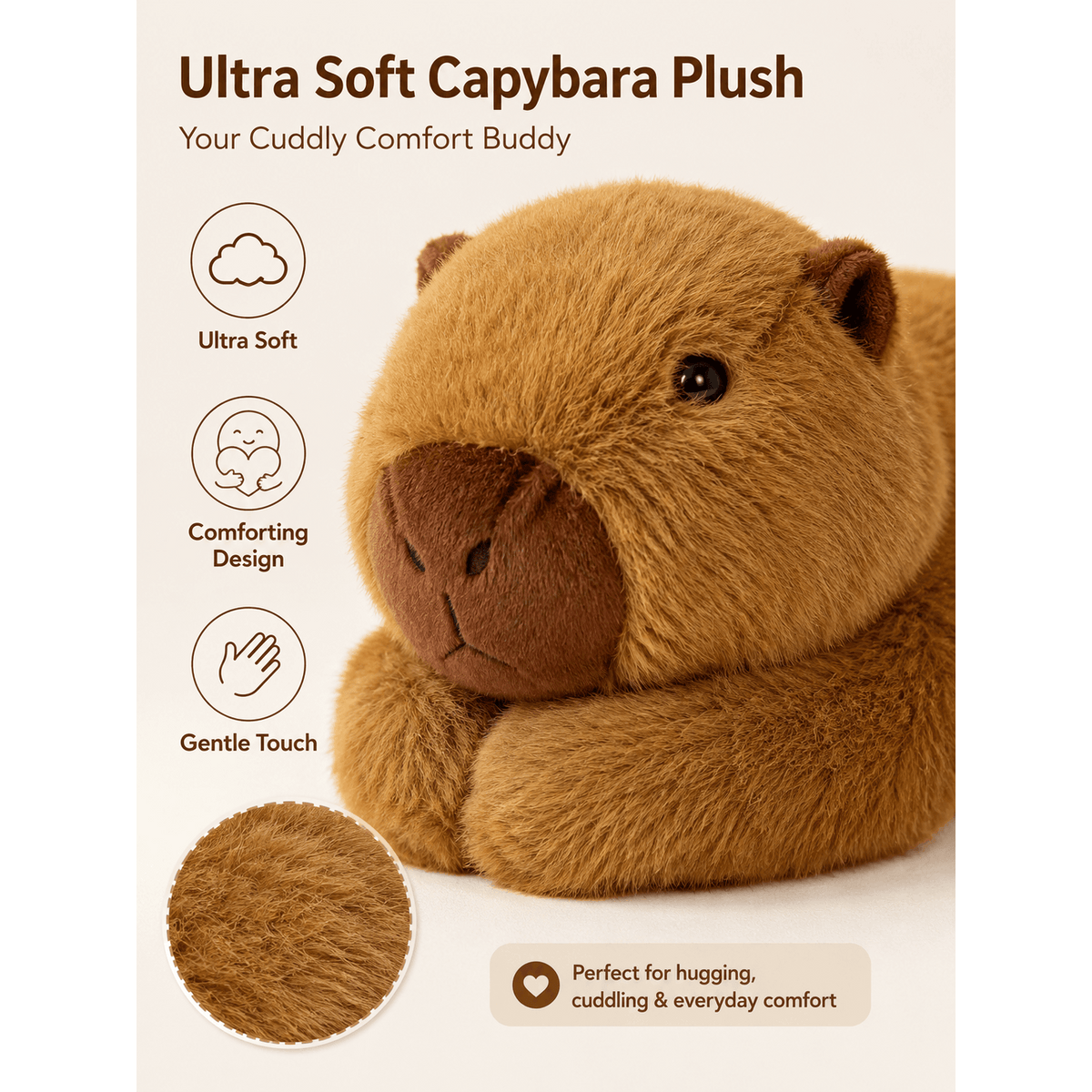 60cm Weighted Capybara Plush – Large Soft Cuddle Toy