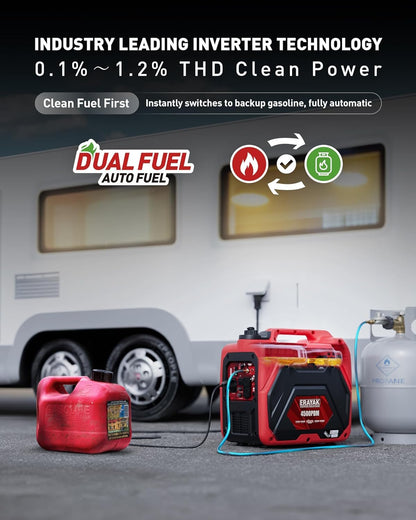 ERAYAK 4500W Dual Fuel Portable Inverter Generator Gas Propane RV Ready CO Sensor