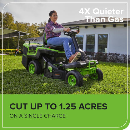 Greenworks 60V 30' Riding Lawn Mower (1.25 Acre, 16 HP Gas Equivalent, 6 MPH, Tow Up to 200 lbs.), (4) 8.0Ah Batteries (1,920 Wh Max) + Turbo Wall Charger