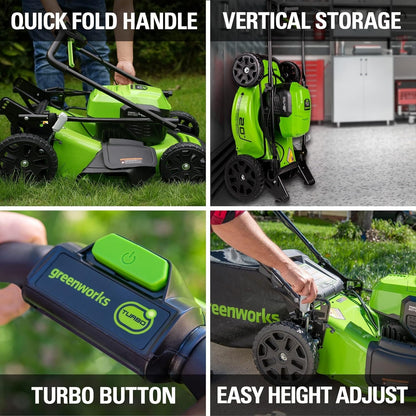 Greenworks 48V (24V x 2) Lawn Care Kit – 20" Mower, 12" Trimmer/Edger, 320 CFM Blower, Batteries Included