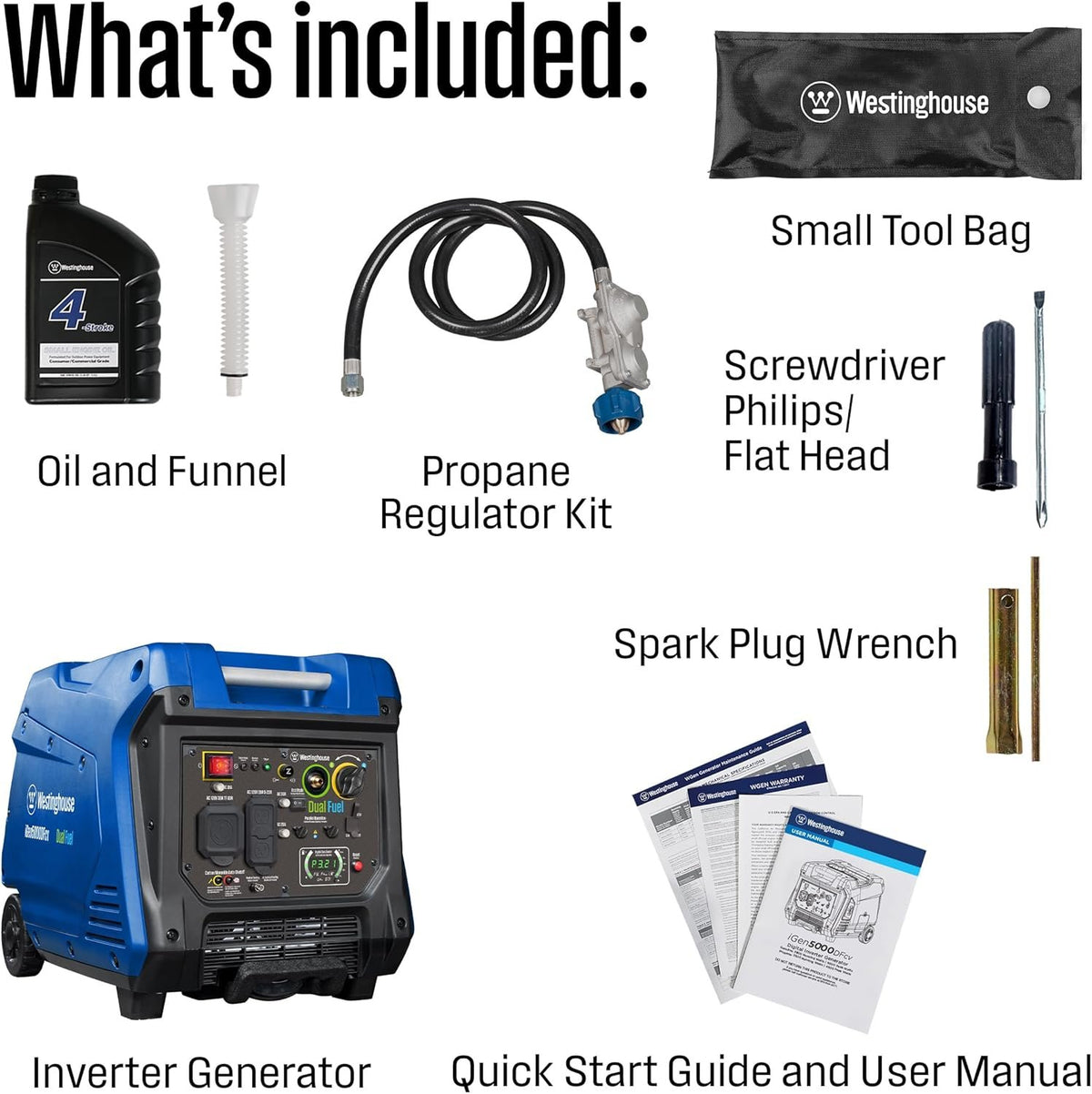 Westinghouse 4000W Dual Fuel Portable Inverter Generator Gas Propane RV Ready CO Sensor