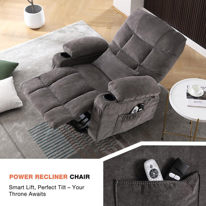 MAHOMICO Power Lift Recliner Chair for Elderly with Vibration Massage and Lumbar Heating, Electric Lift Recliner Single Sofa with Side Pocket, Two Cup Holders and USB Charge Port for Living Room