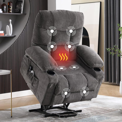 MAHOMICO Power Lift Recliner Chair for Elderly with Vibration Massage and Lumbar Heating, Electric Lift Recliner Single Sofa with Side Pocket, Two Cup Holders and USB Charge Port for Living Room