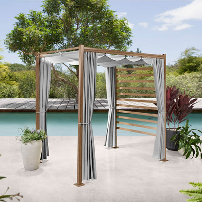 Marlow Pergola with Retractable Curtains and Faux Wood Finish, Grey