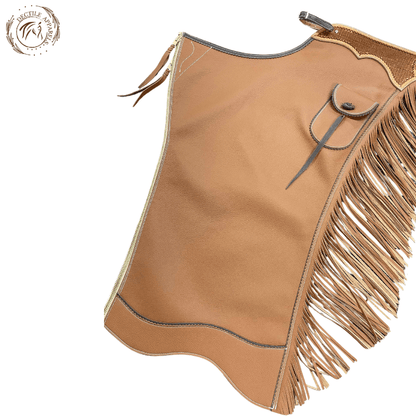 Tan Leather Fringe Chink Chaps with Pocket
