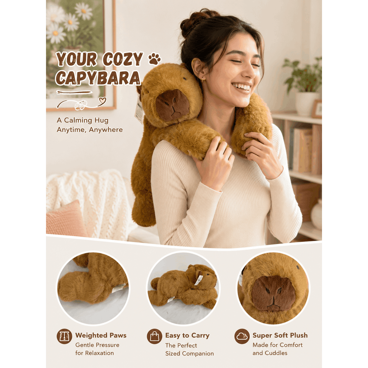 60cm Weighted Capybara Plush – Large Soft Cuddle Toy