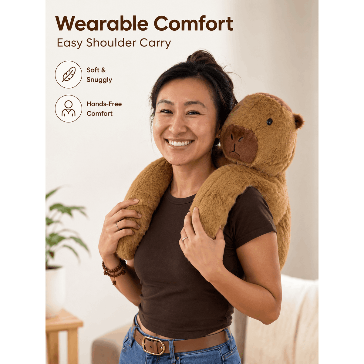 60 cm weighted brown capybara plush toy, product image 3