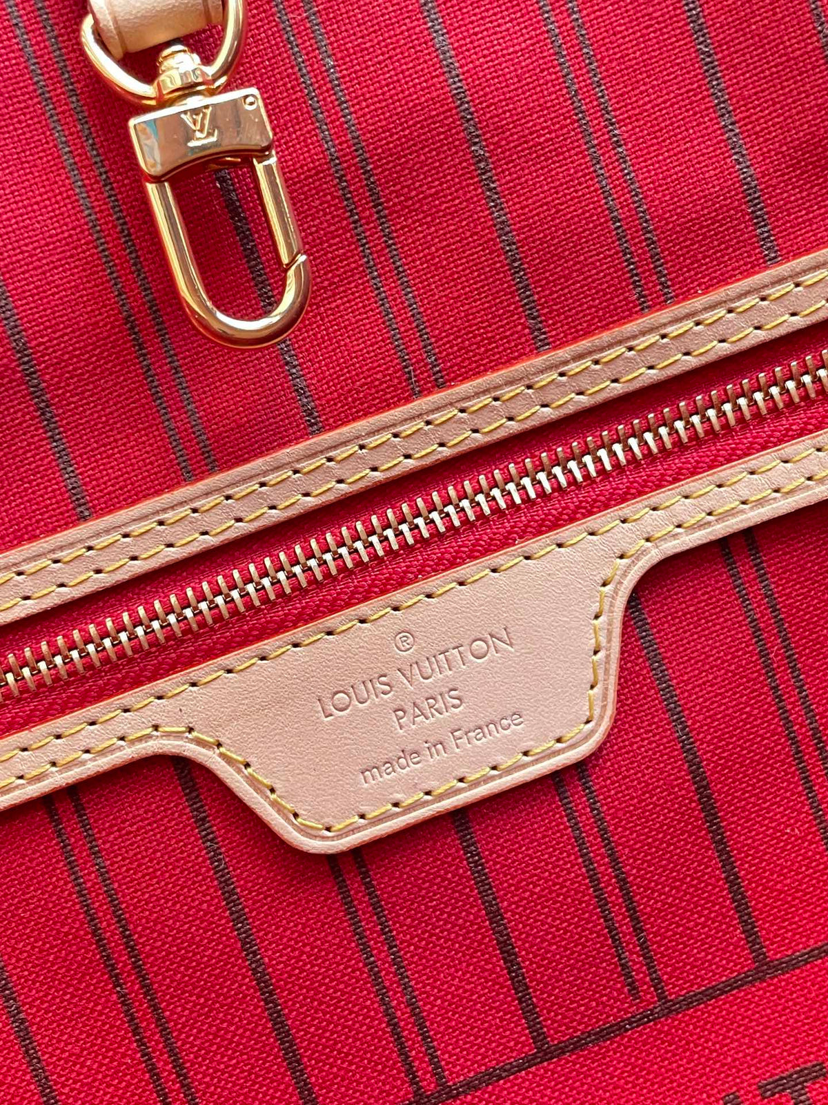 Louis Vuitton Neverfull MM Bag 32cm Damier Azur Canvas Fall/Winter Collection N41361, Red – product image 5