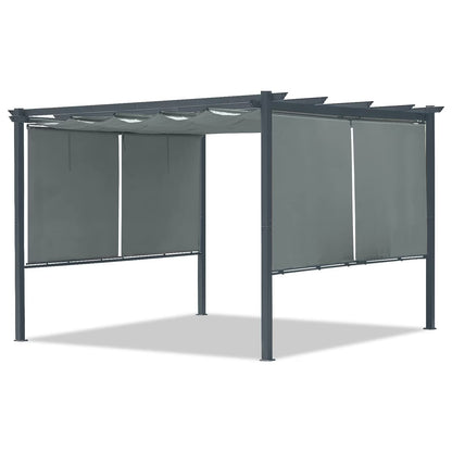 12x12 FT Waterproof Pergola with Retractable Canopy, Dark Gray Aluminum Frame, Roller Shade Curtain for Patio