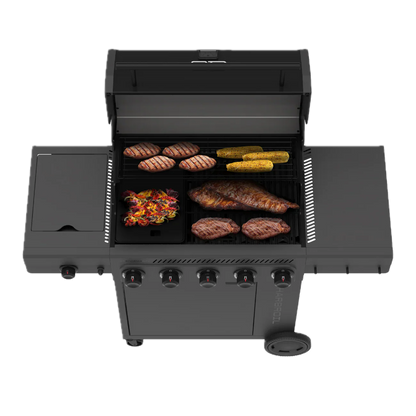 5 Burner Gas Grill Cabinet with Side Burner and 12" Griddle Black Gray