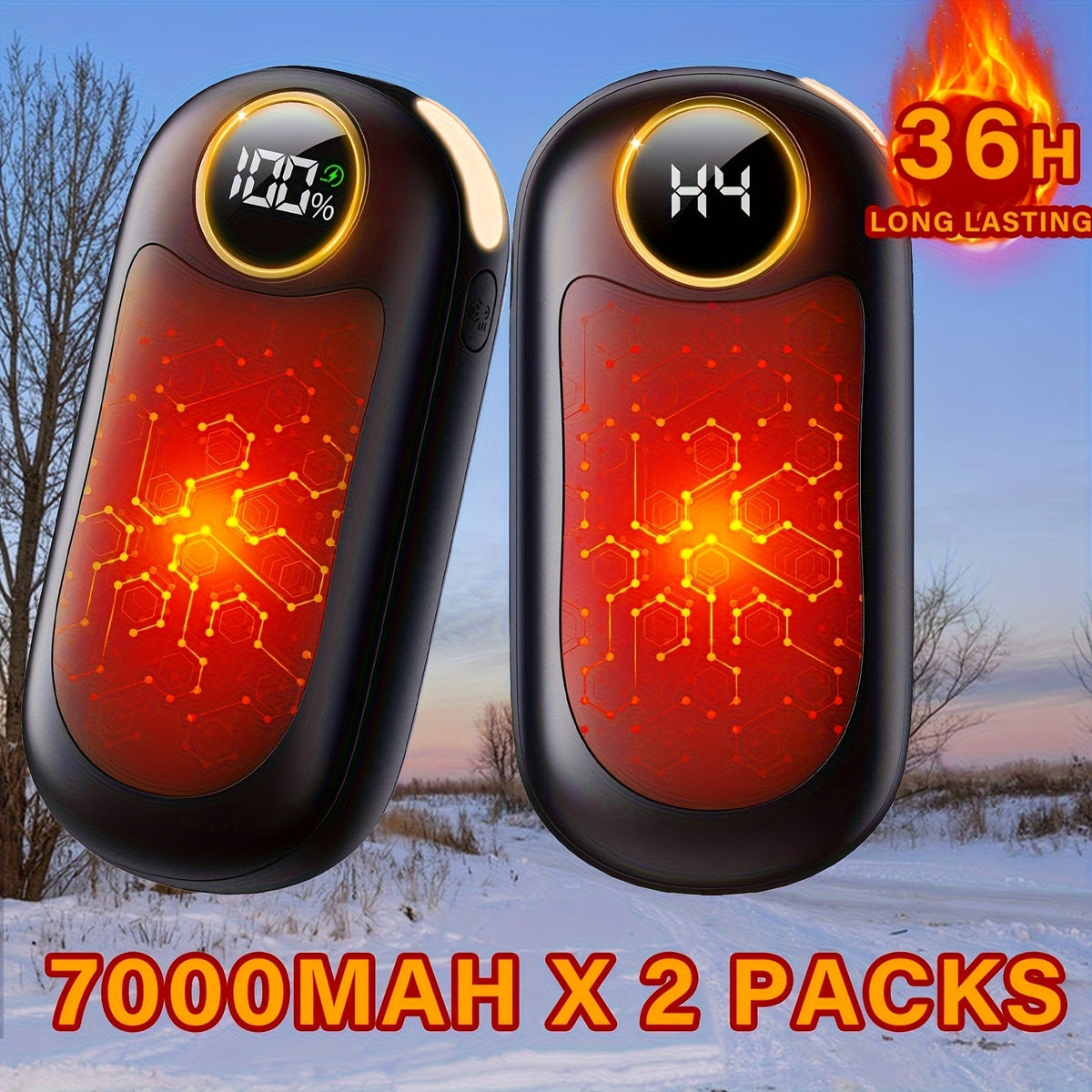 Rechargeable Hand Warmers 2-Pack – 4 Heat Levels, Power Bank & LED