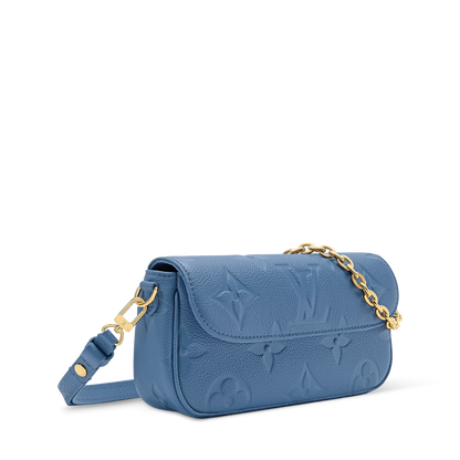 Wallet On Chain Ivy Blue Jean Monogram Empreinte Leather Gold-Toned Hardware