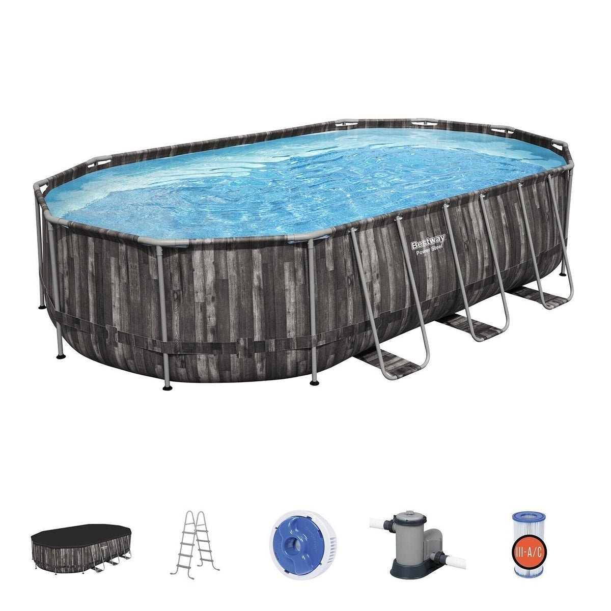 Bestway Power Steel 20' x 12' x 48" Oval Above Ground Swimming Pool Set – Outdoor Family Pool