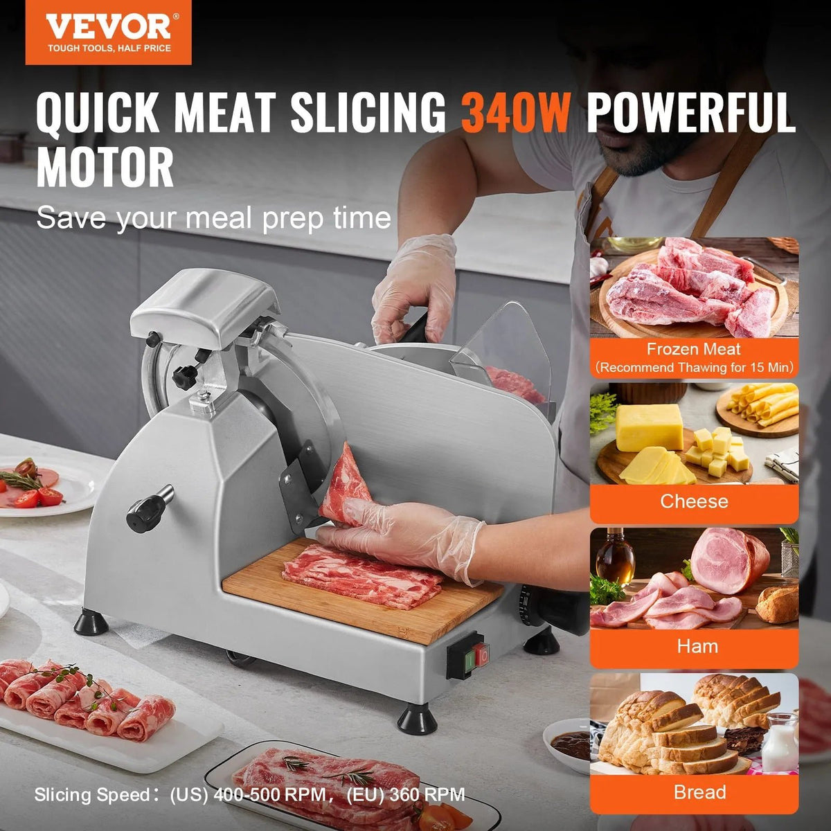 Meat Slicer, 340W Electric Deli Food Slicer with 10" SUS420 Stainless Steel